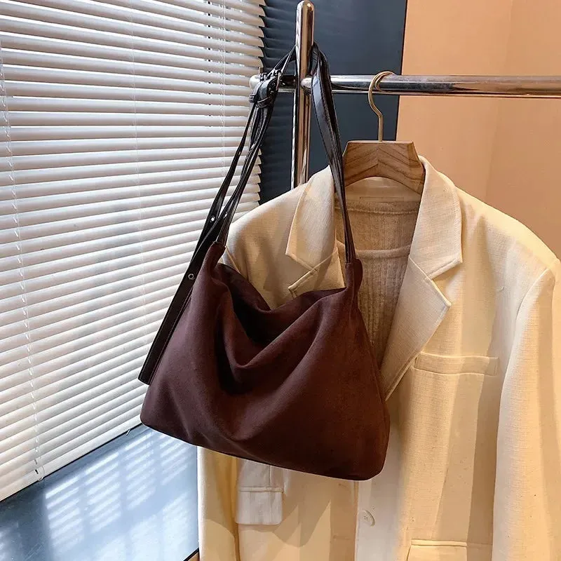 Sohiwoo Relaxation Sensation High-capacity Suede Velvet Leisure Ladies' Shoulder Bag Winter New Style Advanced Feeling Crossbody Bags