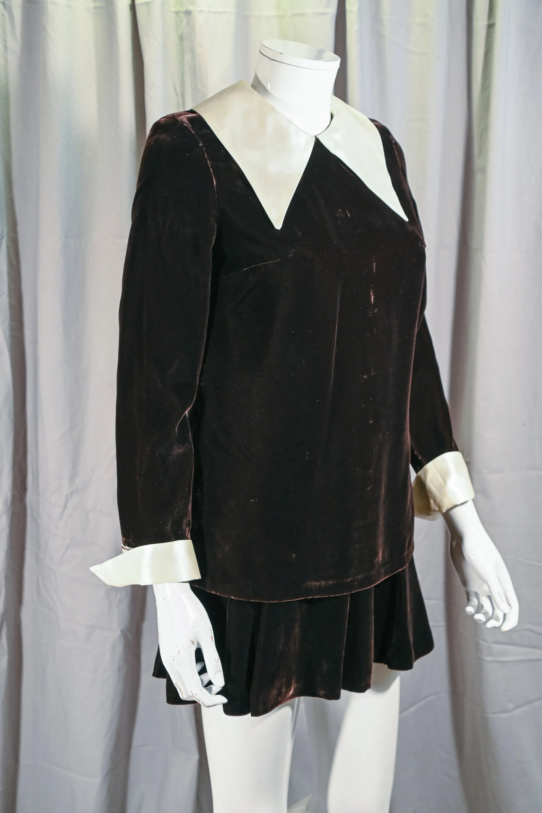 SOLD Vintage 60s Mod Brown Velvet Micro Mini Dress, Toni California S