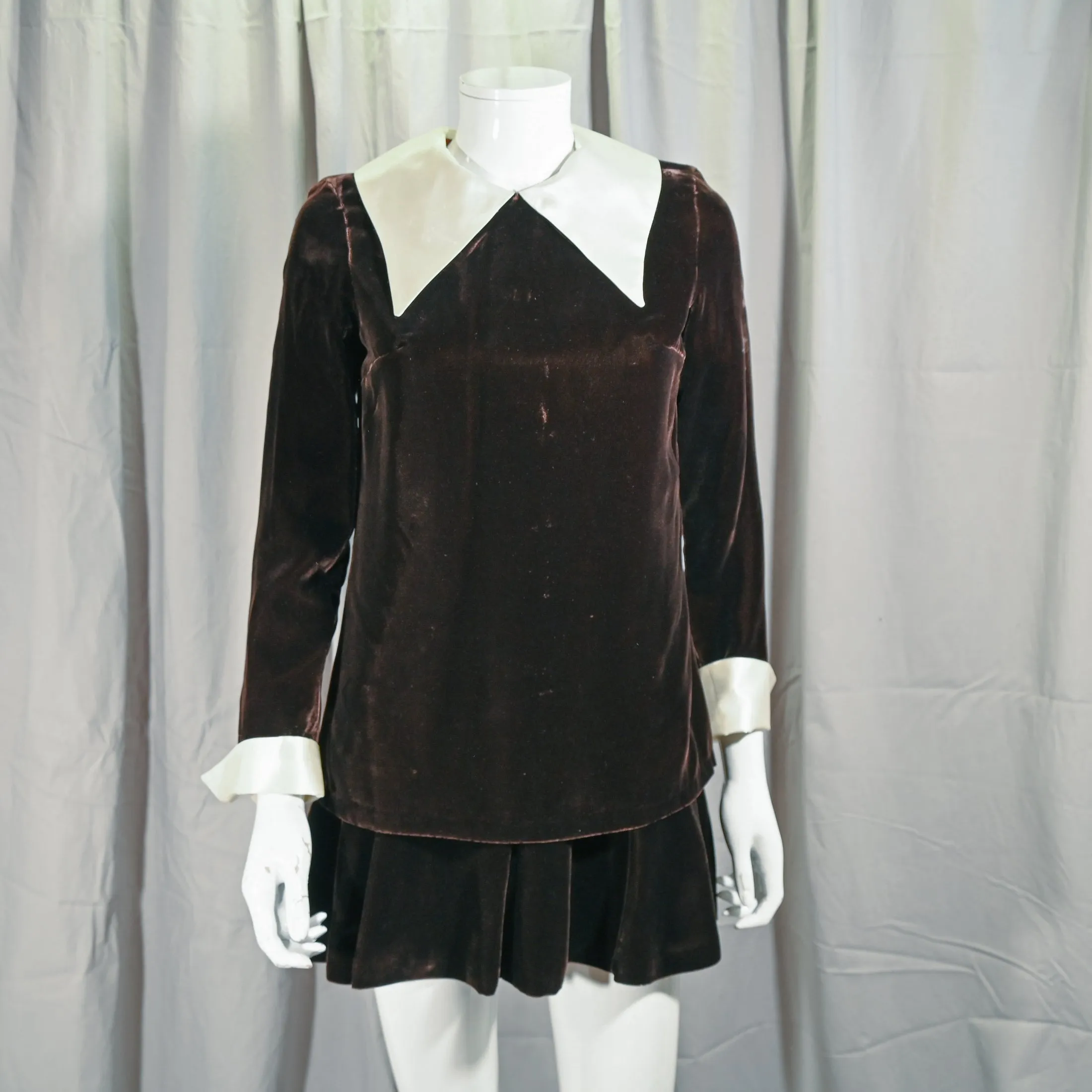 SOLD Vintage 60s Mod Brown Velvet Micro Mini Dress, Toni California S