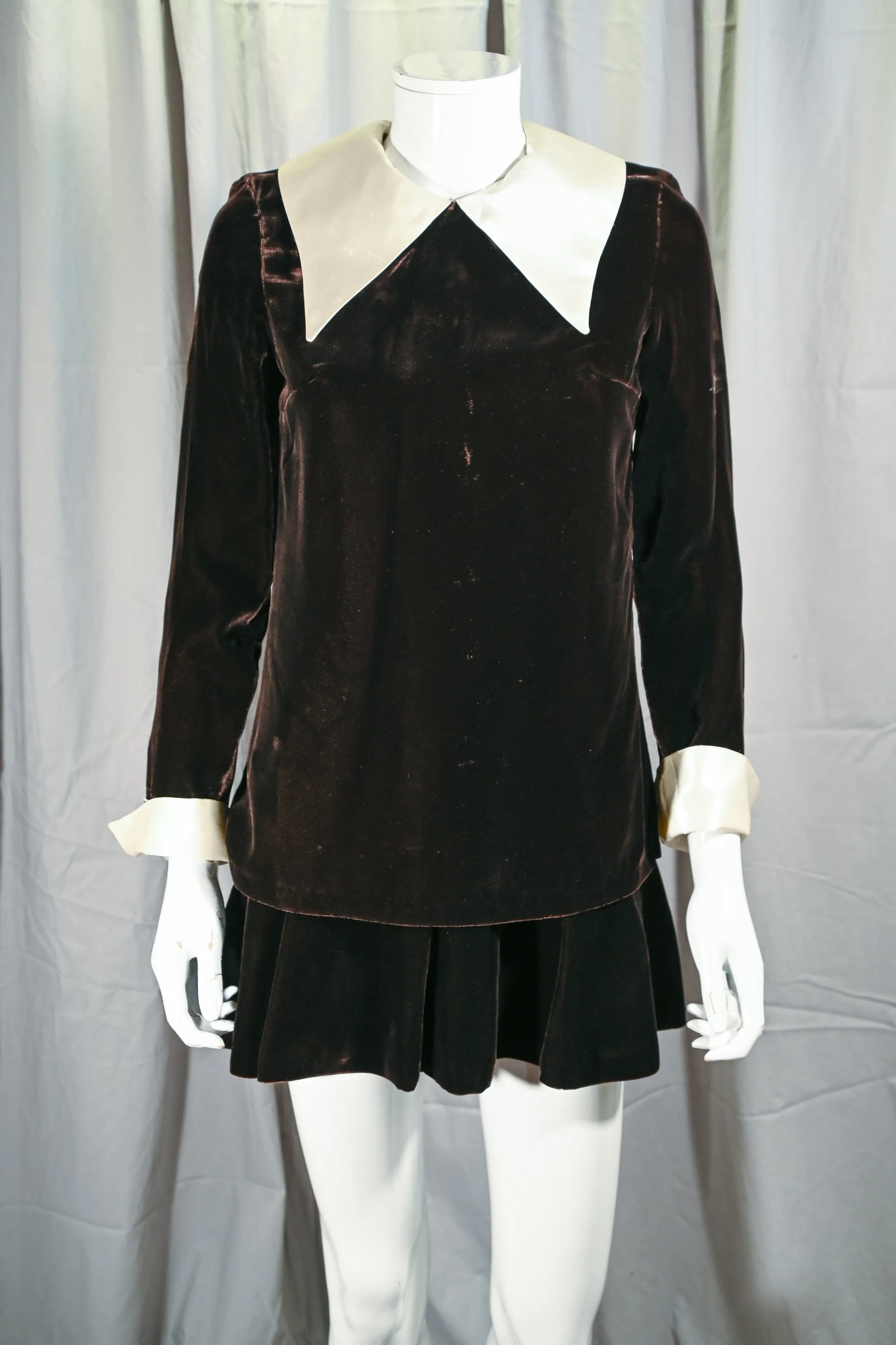 SOLD Vintage 60s Mod Brown Velvet Micro Mini Dress, Toni California S