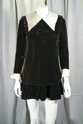 SOLD Vintage 60s Mod Brown Velvet Micro Mini Dress, Toni California S