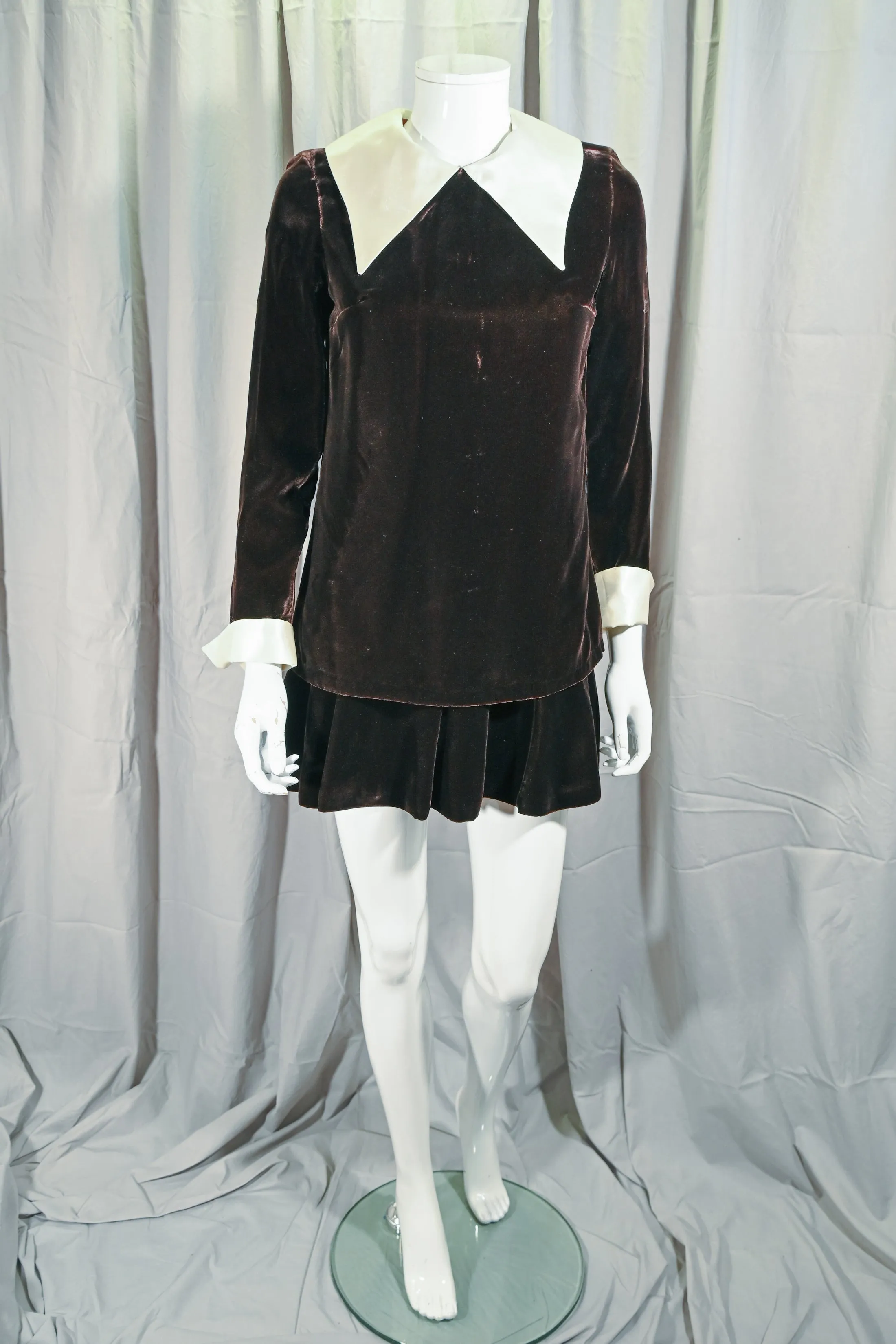 SOLD Vintage 60s Mod Brown Velvet Micro Mini Dress, Toni California S