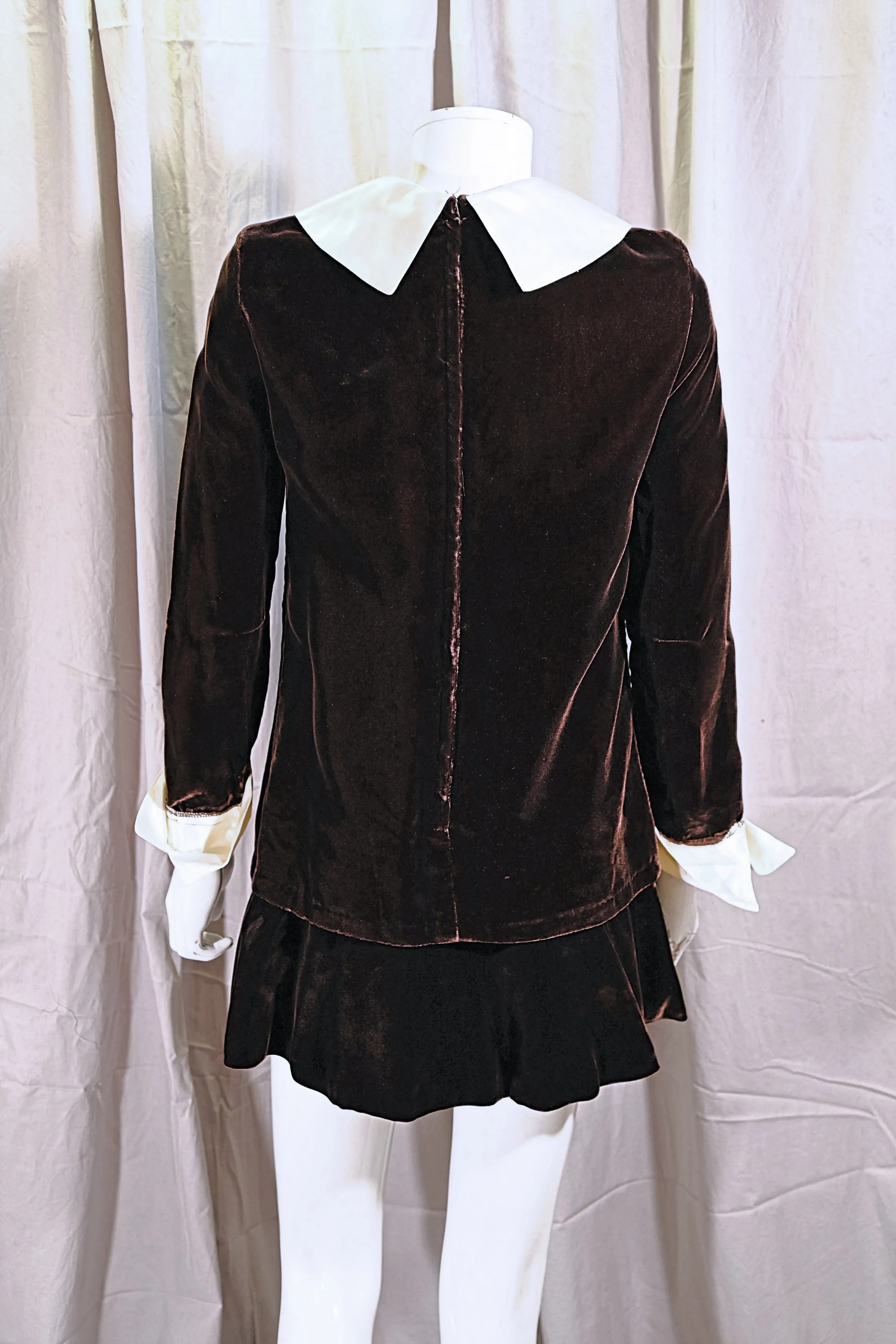 SOLD Vintage 60s Mod Brown Velvet Micro Mini Dress, Toni California S