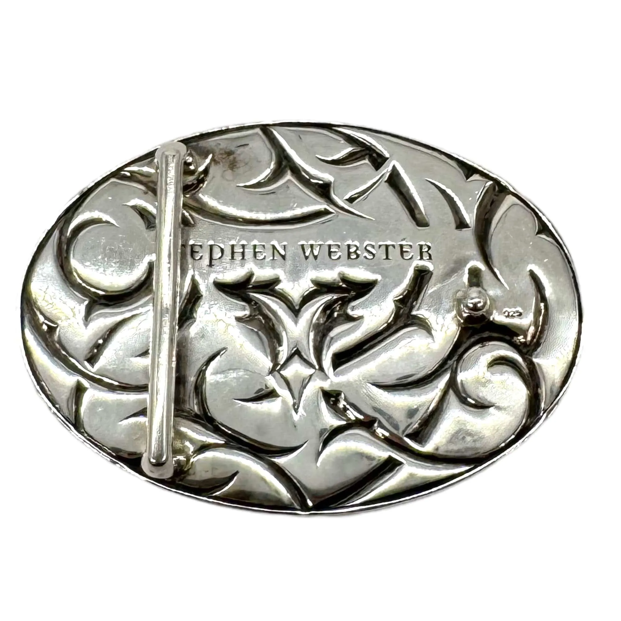 STEPHEN WEBSTER Unisex Sterling Silver & Stingray Oval Belt Buckle - Black, Ivory & Silver