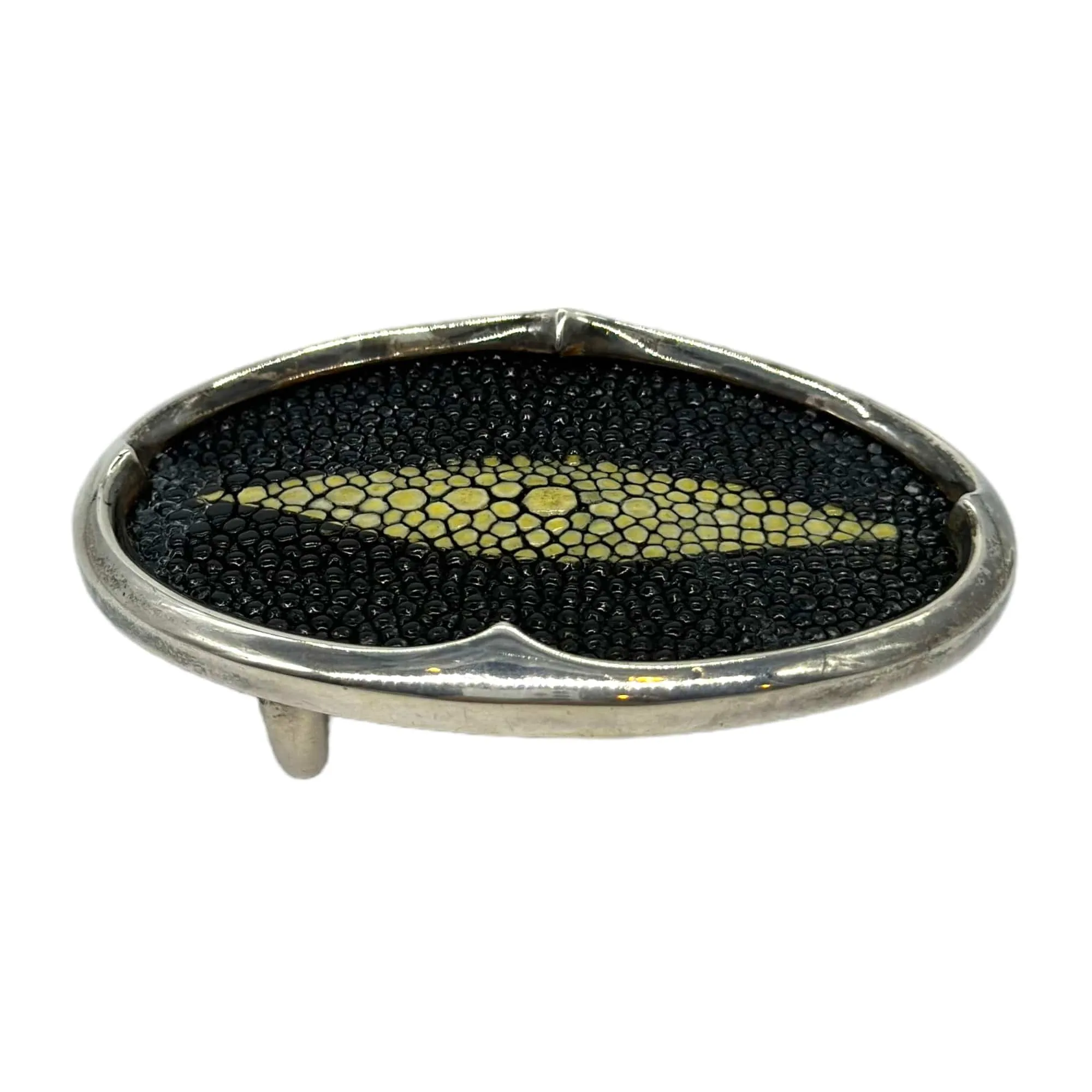 STEPHEN WEBSTER Unisex Sterling Silver & Stingray Oval Belt Buckle - Black, Ivory & Silver