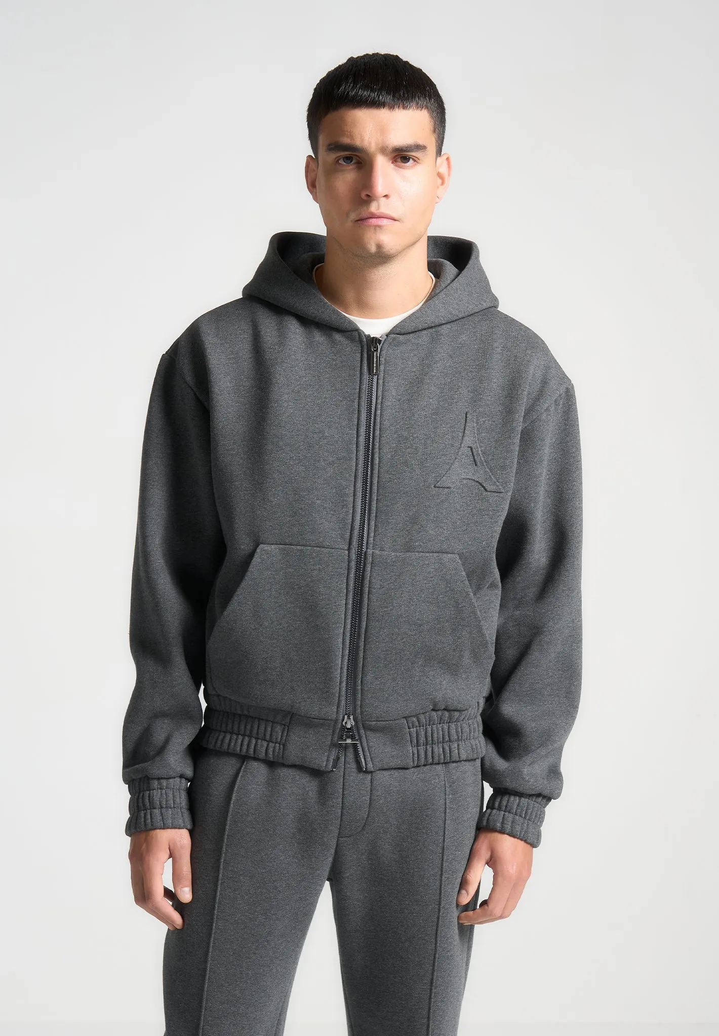 Éternel 420GSM Eiffel Embossed Zip Hoodie - Dark Grey