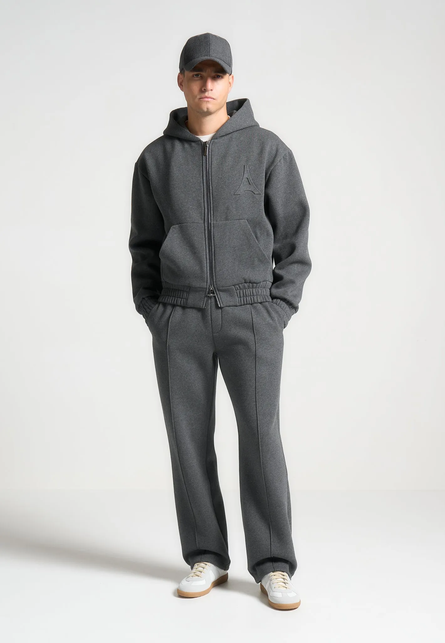 Éternel 420GSM Eiffel Embossed Zip Hoodie - Dark Grey