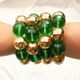 TFC Bold And Green Crystal Beads Gold Plated Stacked Bracelet (Set of 4)