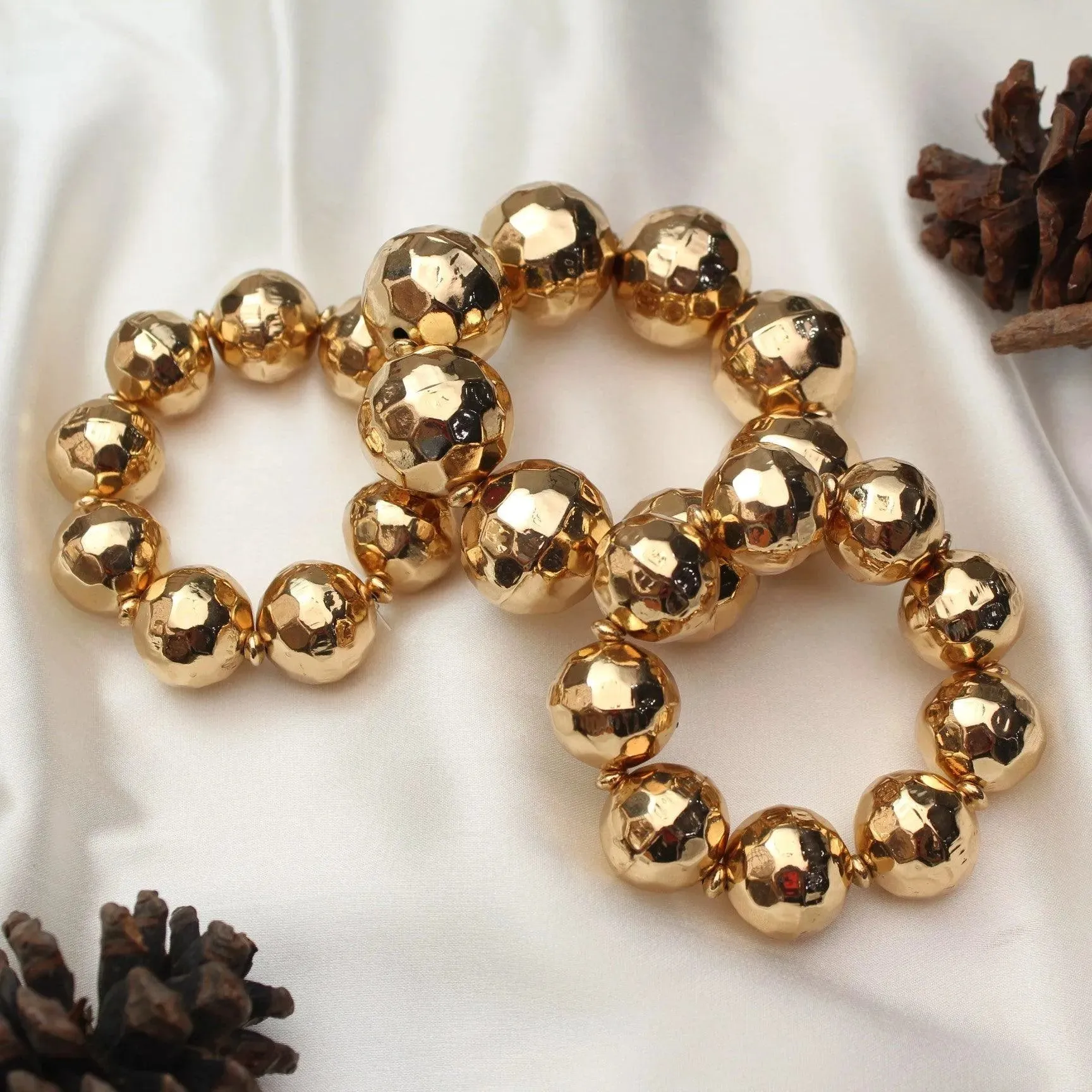 TFC Bold Textured Gold Plated Bracelet Stack (Set of 3)