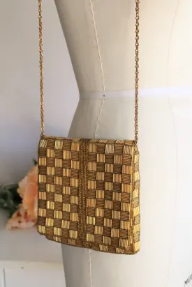 Vintage 1960s Gold Beaded Purse, Walborg Made In Hong Kong