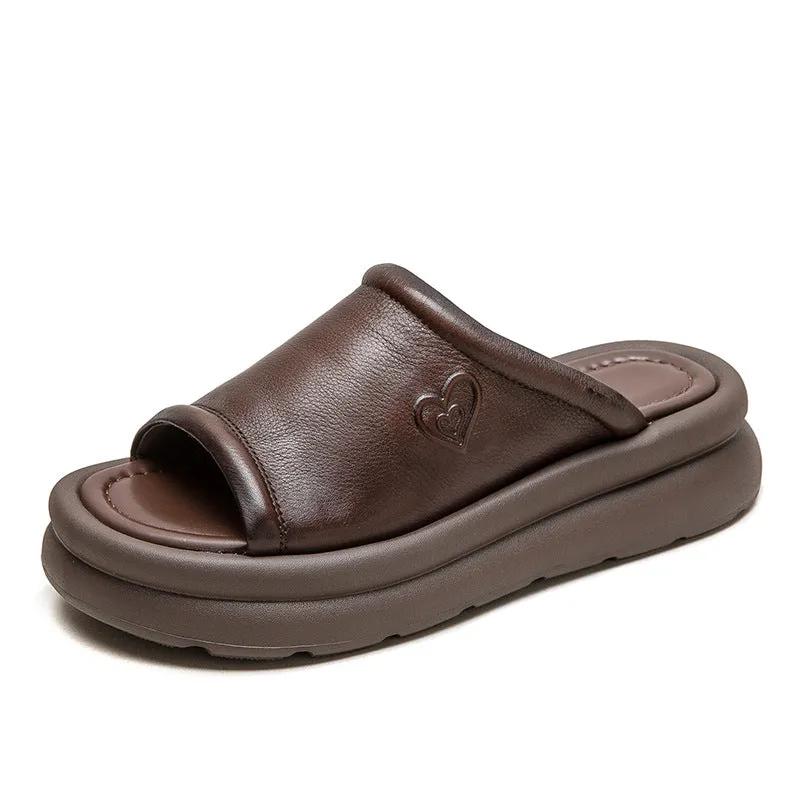 Women Casual Leather Soft Platform Slides Sandals