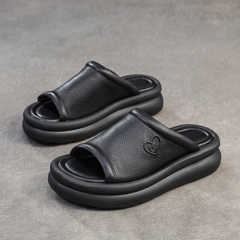 Women Casual Leather Soft Platform Slides Sandals