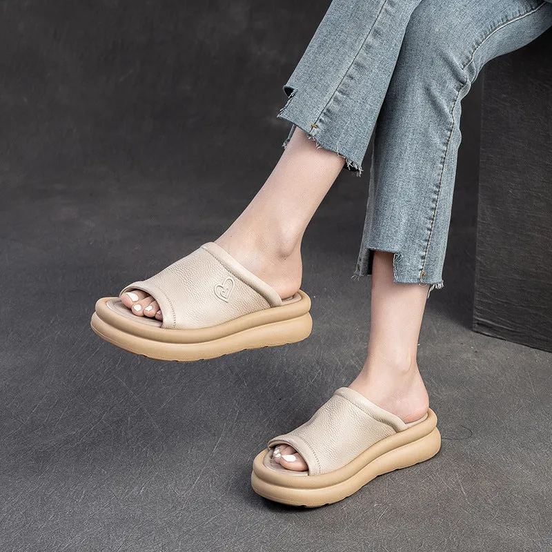 Women Casual Leather Soft Platform Slides Sandals