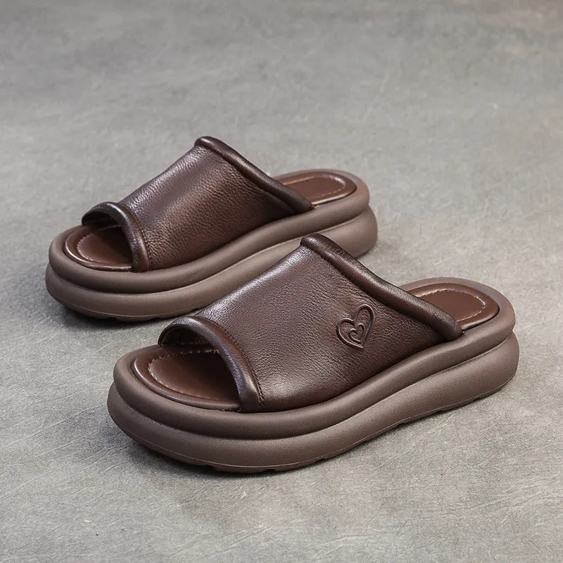 Women Casual Leather Soft Platform Slides Sandals